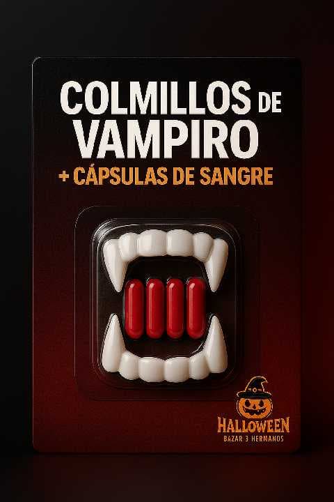 colmillos de vampiro con capsulas de sangre