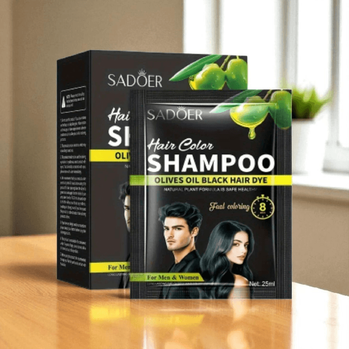 caja con 10 shampoo con tinte color negro
