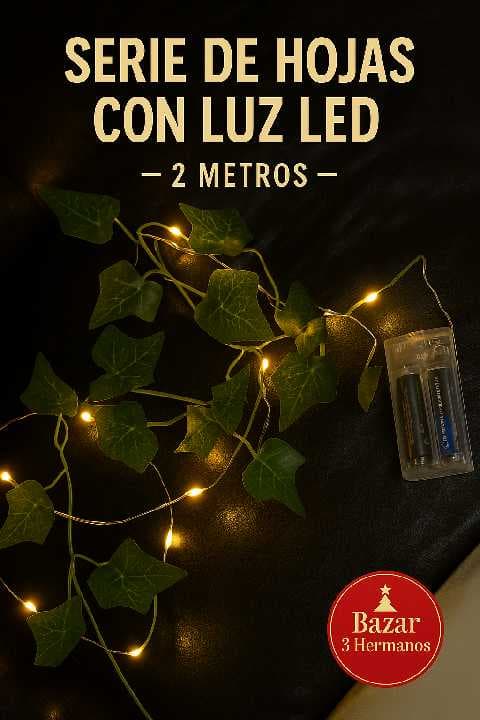 GUIRNALDA DE HOJAS CON LUZ LED 2M COLOR CALIDO