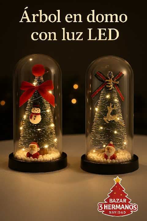 CAPSULA DE CRISTAL CON LUZ LED Y PINO