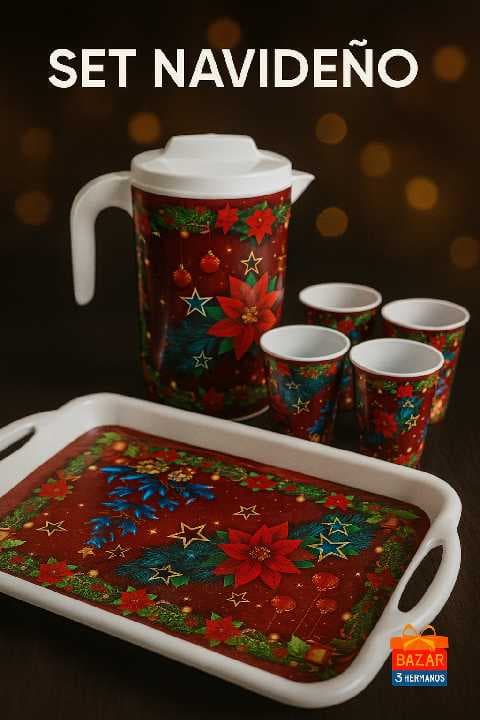 KIT DE JARRA + 4 VASOS + CHAROLA