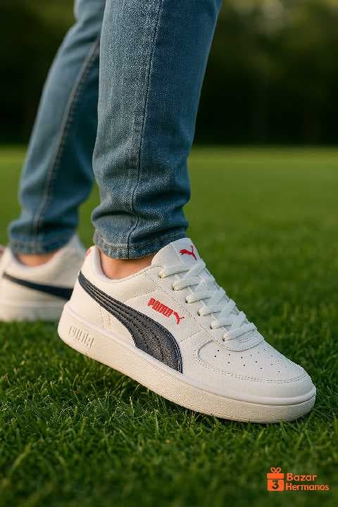 Tenis puma blanco con azul marino